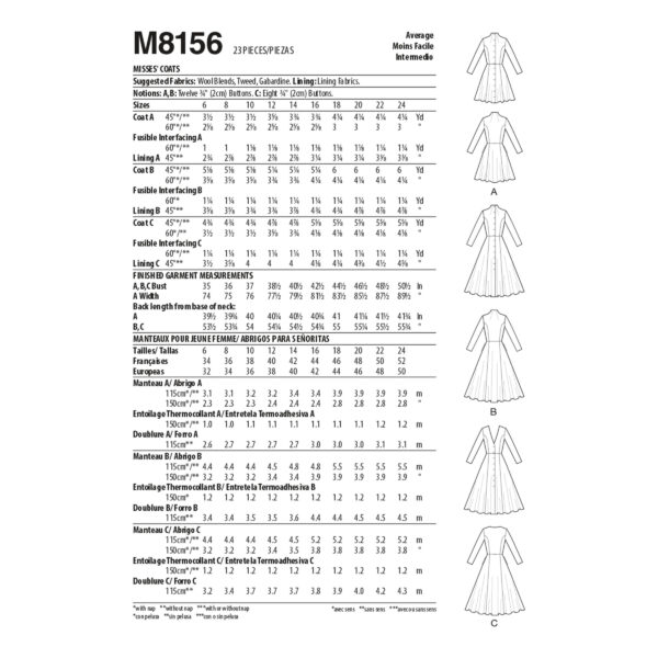 McCalls Schnittmuster M8156 - Mantel - Knopfleiste - Ausschnitt, Kragenvarianten – Bild 8