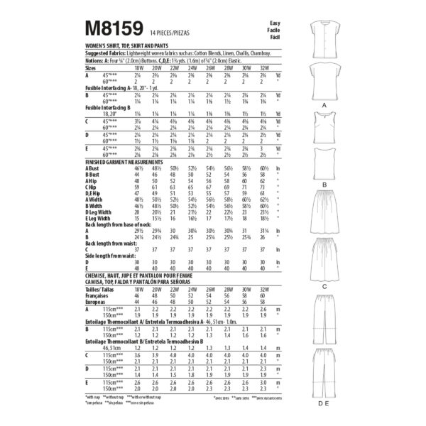 McCalls Schnittmuster M8159 - Bluse - Top - Rock - Hose - Übergrößen – Bild 6