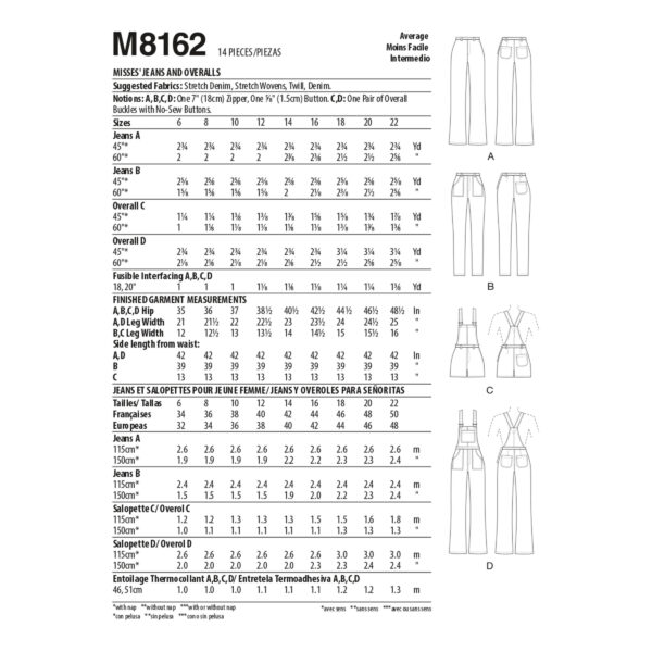 McCalls Schnittmuster M8162 - Jeans - Hose - Latzhose - Overall - Varianten – Bild 5