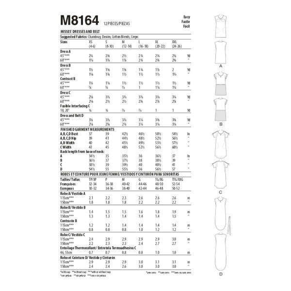 McCalls Schnittmuster M8164 - Kleid - Shirtkleider - Gürtel - Taschenvarianten – Bild 6