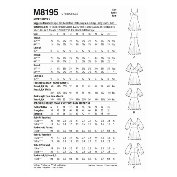 McCalls Schnittmuster M8195 - Sommerkleid mit V-Ausschnitt und Ärmelvarianten – Bild 6