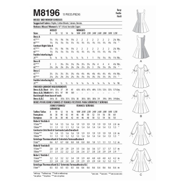 McCalls Schnittmuster M8196 - Fit & Flare Kleid - 3 Ärmelvarianten – Bild 7