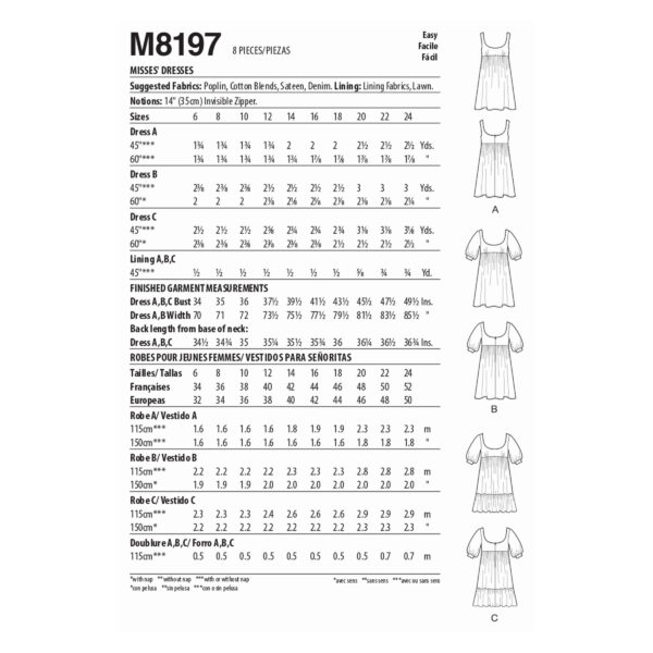 McCalls Schnittmuster M8197 - Babydoll Kleid - mit und ohne Ärmel – Bild 7