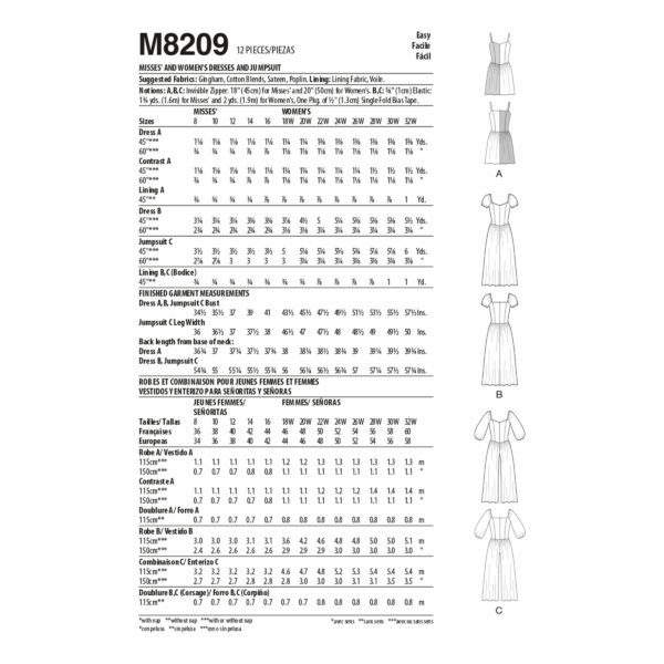 McCalls Schnittmuster M8209 - Damen Kleid und Jumpsuit - Ärmelvarianten – Bild 6
