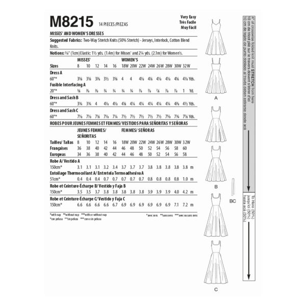 McCalls Schnittmuster M8215 - Fit & Flare Strickkleid mit Schärpe - 3 Varianten – Bild 6