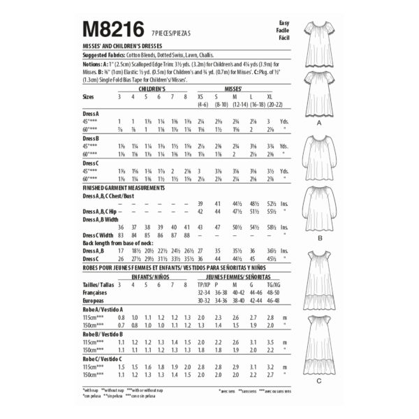 McCalls Schnittmuster M8216 - Kleid - geraffter Ausschnitt - Damen und Kinder – Bild 8