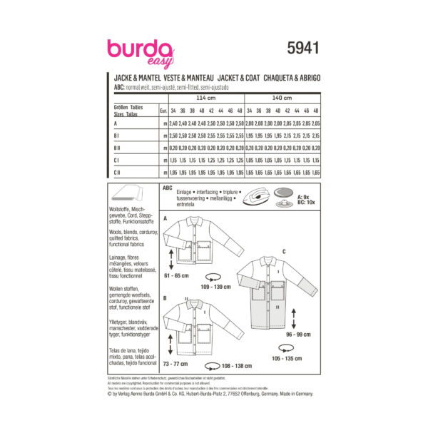 Burda Style Schnittmuster Nr. 5941 - sportliche Jacke und klassischer Mantel – Bild 11