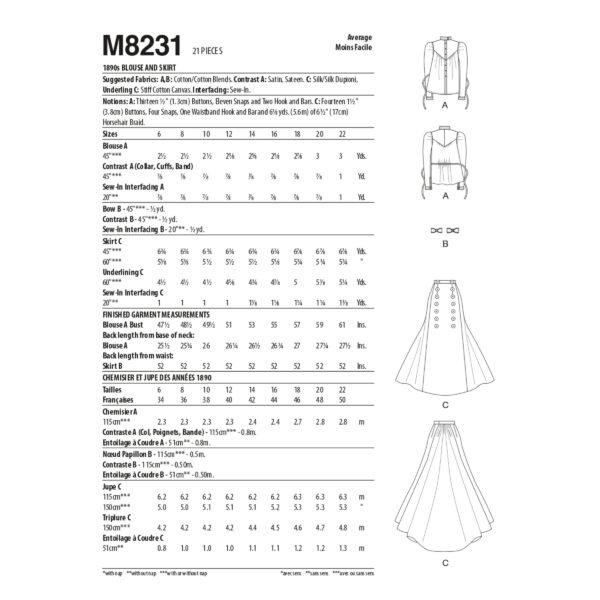 McCalls Schnittmuster M8231 - Historisches Gewand - Rock  Bluse – Bild 4