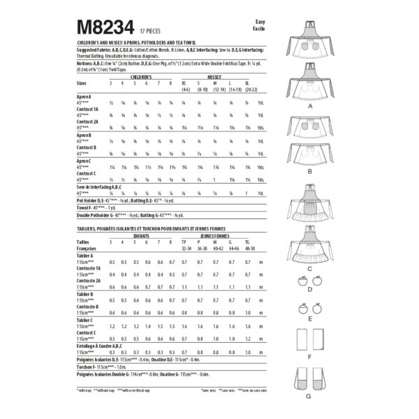 McCalls Schnittmuster M8234 - Küchenset - Schürzen - Topflappen - Untersetzer – Bild 6