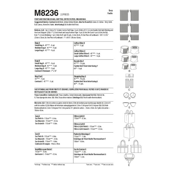 McCalls Schnittmuster M8236 - Taschen - Gemüsebeutel - Kaffeefilter - Mop Pad – Bild 7