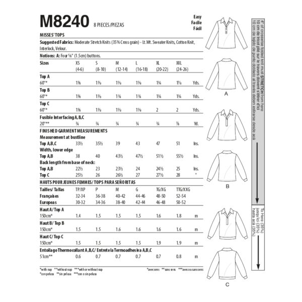 McCalls Schnittmuster M8240 - Pullover - Shirt mit Kragen – Bild 7