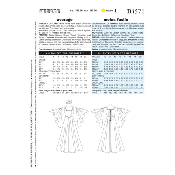 Butterick Schnittmuster - History - B4571 - Kleid, Mittelalter – Bild 6