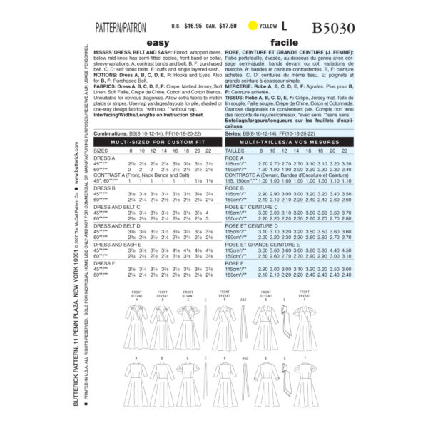 Butterick Schnittmuster - Easy - B5030 - Kleid mit Wickeloptik – Bild 9