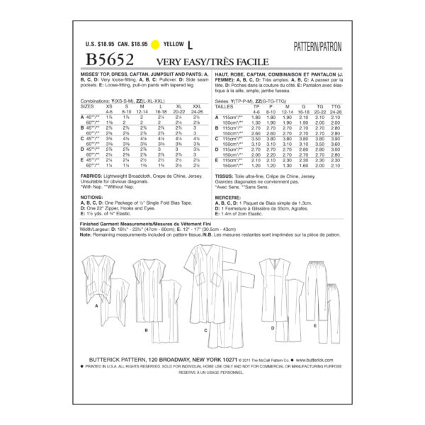 Butterick Schnittmuster - B5652 - Tunika, Kaftan, Hose – Bild 2