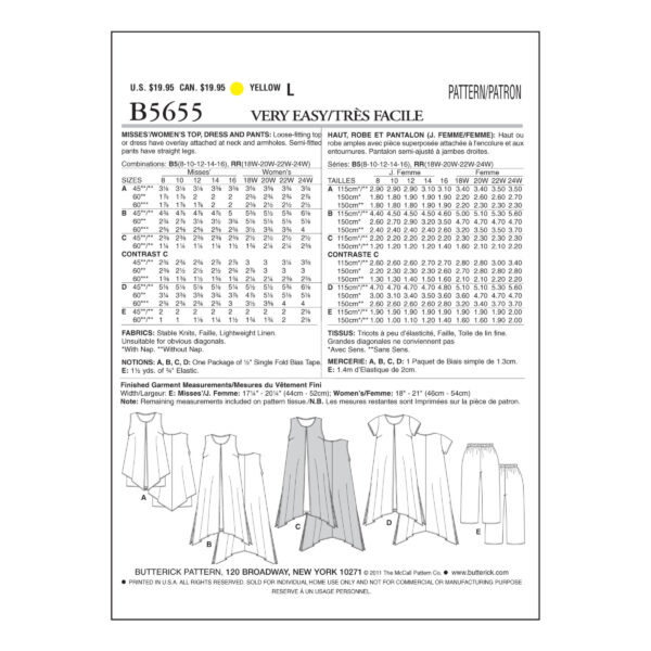 Butterick Schnittmuster - Easy - B5655 - Sommerkleid, Zipfelkleid und Schlupfhose – Bild 2