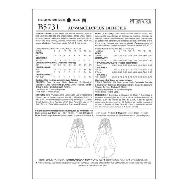 Butterick Schnittmuster - B5731 - traumhaftes Hochzeitskleid mit Schleppe – Bild 8