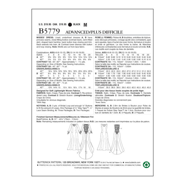 Butterick Schnittmuster - B5779 - elegantes Abendkleid, schlichtes Brautkleid – Bild 5