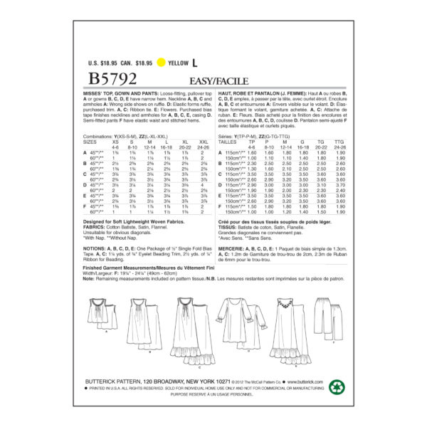 Butterick Schnittmuster - B5792 - Nachtwäsche, Damenwäsche – Bild 7