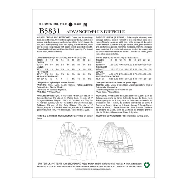 Butterick Schnittmuster - History - B5831 - historisches Gewand, Kleid mit Reifrock – Bild 5