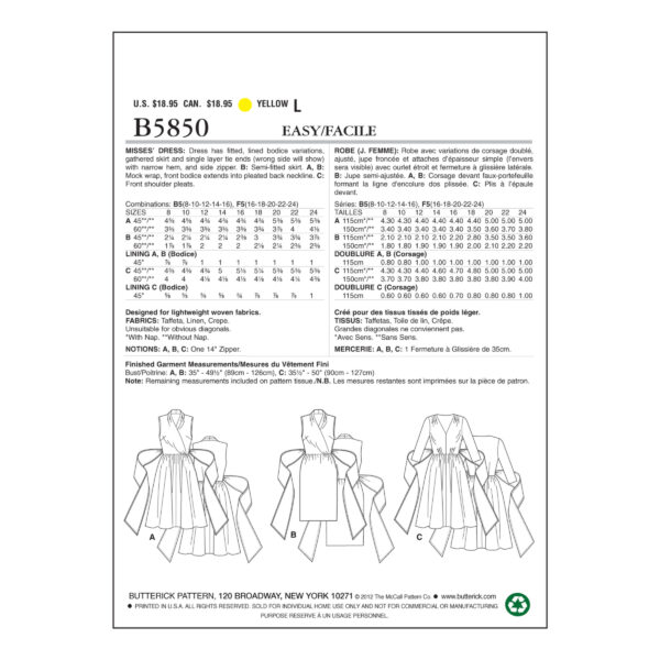 Butterick Schnittmuster - B5850 - Wickelkleid mit breitem Taillenbund – Bild 8