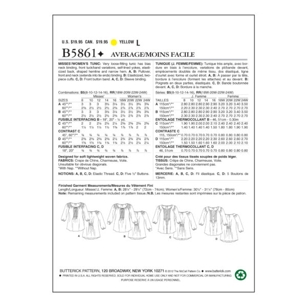 Butterick Schnittmuster - B5861 -Bluse mit Biesen und Reihung – Bild 4