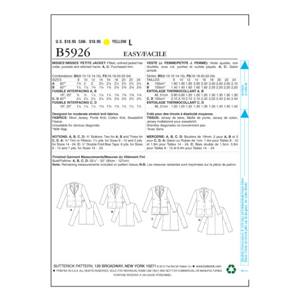 Butterick Schnittmuster - B5926 - Jacken, Blazer – Bild 10