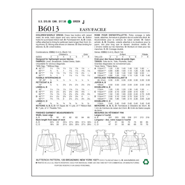 Butterick Schnittmuster - B6013 - Kinderkleid mit Volant – Bild 8
