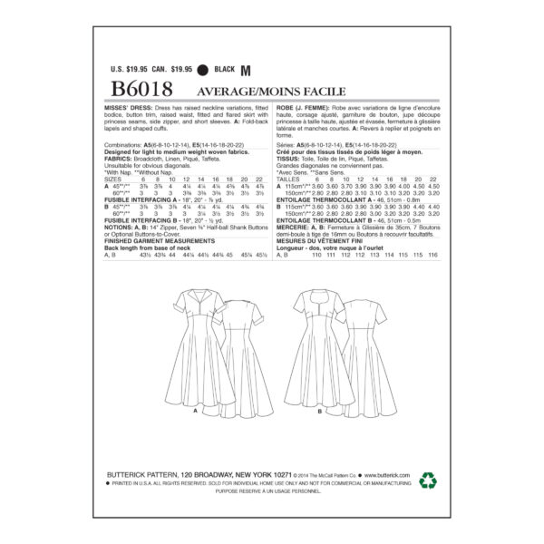 Butterick Schnittmuster - Retro - B6018 - Kleid der 50er Jahre – Bild 9