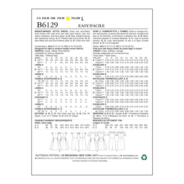 Butterick Schnittmuster - B6129 - Kleid mit Schiffchenausschnitt – Bild 10
