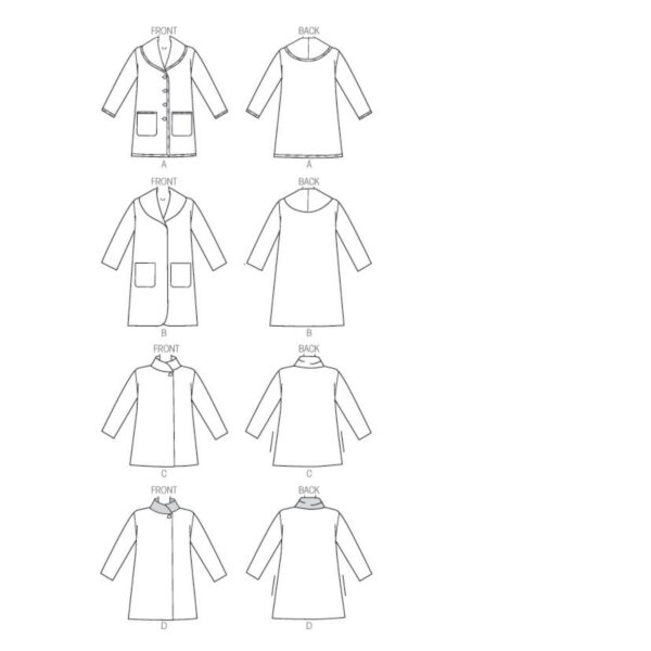 Butterick Schnittmuster - B6107 -  schlichter , einfacher Mantel mit großem Kragen – Bild 7