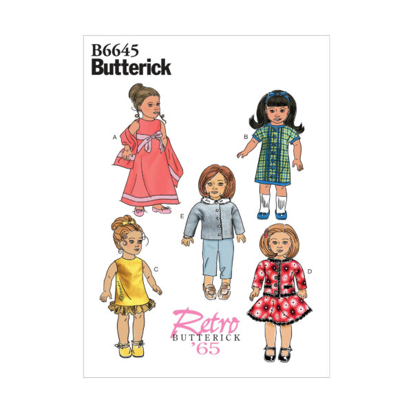 Butterick Schnittmuster - B6645 - Puppenkleider, Retromodelle, 46 cm