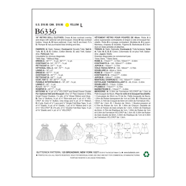 Butterick Schnittmuster - Retro - B6336 - Puppenkleider der 50er Jahre – Bild 10