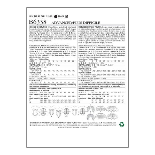 Butterick Schnittmuster - History - B6338 - Corsage, Mieder, historische Gewandung – Bild 8
