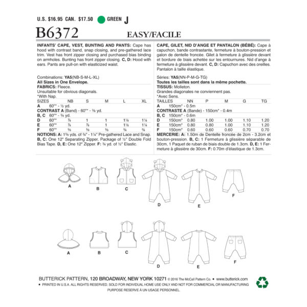 Butterick Schnittmuster - Baby Fashion - B6372 - Kombination - Höschen, Jacke, Weste, Overall..... – Bild 9
