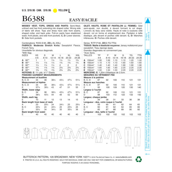 Butterick Schnittmuster - B6388 -  Shirt, Kleid, Hose – Bild 7