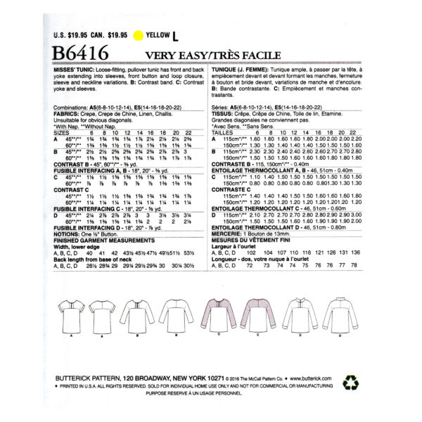 Butterick Schnittmuster - B6416 - Shirt mit angeschnittenem Ärmel – Bild 6
