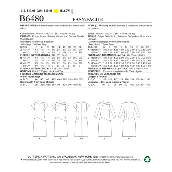 Butterick Schnittmuster - B6480 - schlichtes Damen Kleid – Bild 7