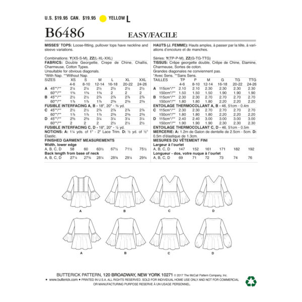 Butterick Schnittmuster - B6486 - Shirt, Bluse mit angesetztem Volant – Bild 7