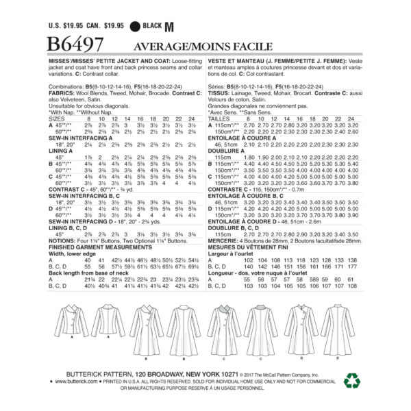 Butterick Schnittmuster - B6497 - eleganter Mantel mit seitlichem Verschluss – Bild 8
