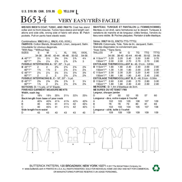 Butterick Schnittmuster - B6534 - Hausanzug, Hausmantel, Unisex – Bild 7