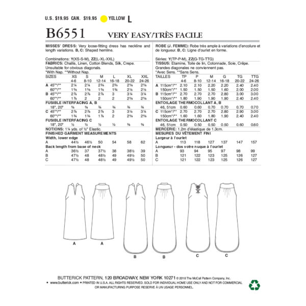 Butterick Schnittmuster - B6551 -  leichtes ärmelloses Sommerkleid – Bild 6
