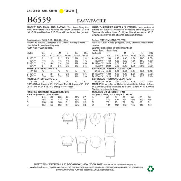 Butterick Schnittmuster - B6559 -  Bluse, Tunika, Überwurf – Bild 9
