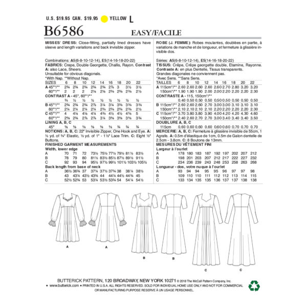Butterick Schnittmuster - B6586 - Damenkleid mit hoher Taille – Bild 9