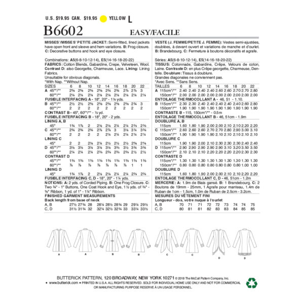 Butterick Schnittmuster - B6602 - Damenjacke mit Reißverschluss – Bild 10