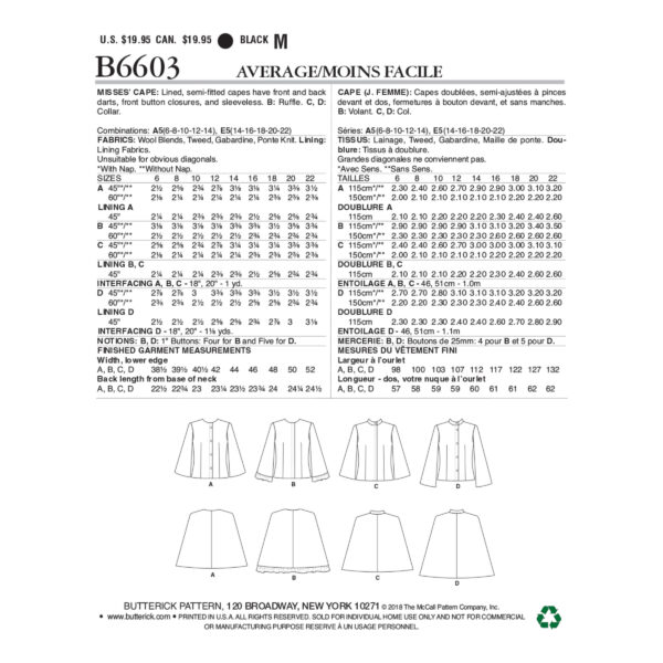 Butterick Schnittmuster - B6603 - Damenjacke mit Cape – Bild 9