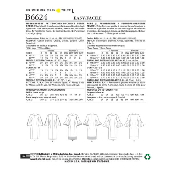 Butterick Schnittmuster - B6624 - schlichtes, elegantes Damenkleid – Bild 8