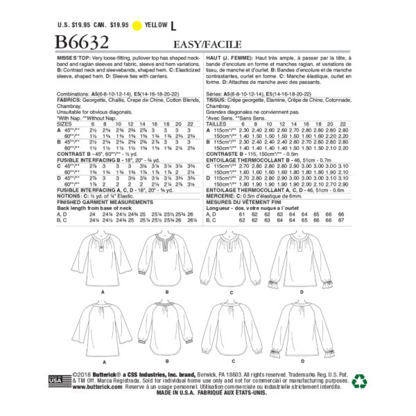 Butterick Schnittmuster - B6632 - Bluse, Damenshirt mit kleinem Schlitz am Ausschnitt – Bild 7