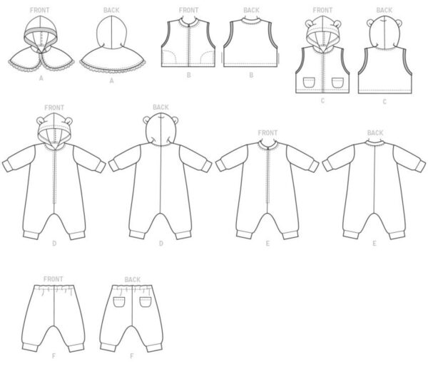 Butterick Schnittmuster - Baby Fashion - B6372 - Kombination - Höschen, Jacke, Weste, Overall..... – Bild 10