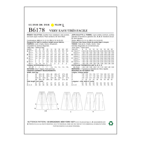 Butterick Schnittmuster - easy - B6178 - Hosenrock verschiedene Längen – Bild 7