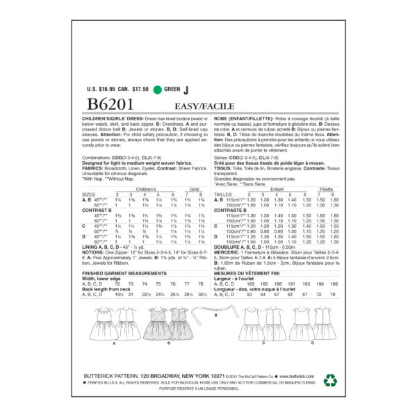 Butterick Schnittmuster - B6201 - schlichtes Sommerkleid für Kinder – Bild 7